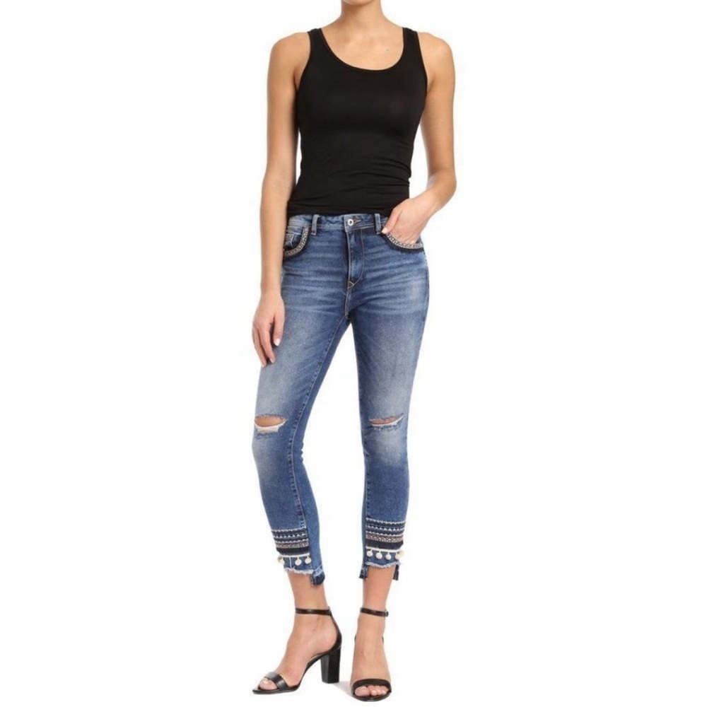 Mavi Tess High Rise Skinny Embroidered Boho Crop Jeans Size 26
